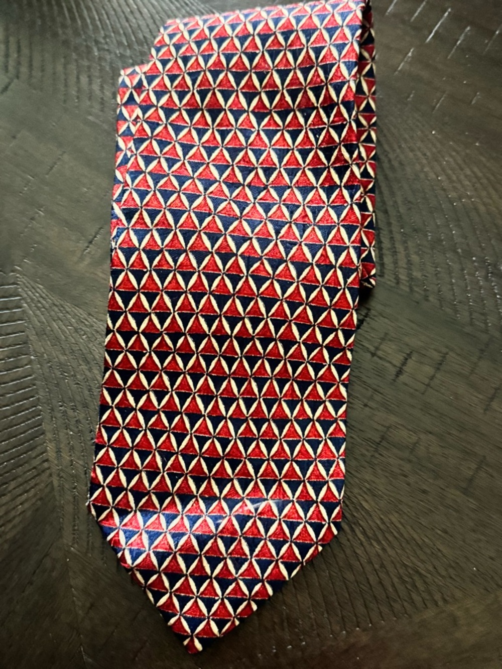 Ermenegildo Zegna Red, Navy and Cream Geometric Silk Tie